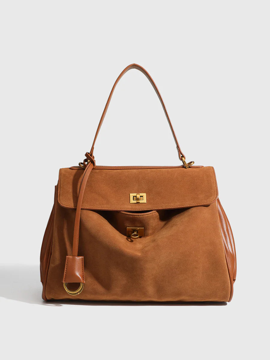 Gold-Toned Suede Handbag