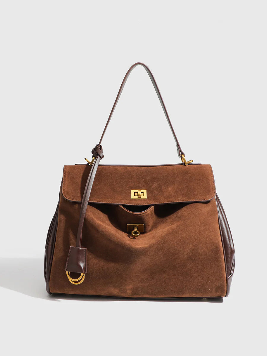 Gold-Toned Suede Handbag
