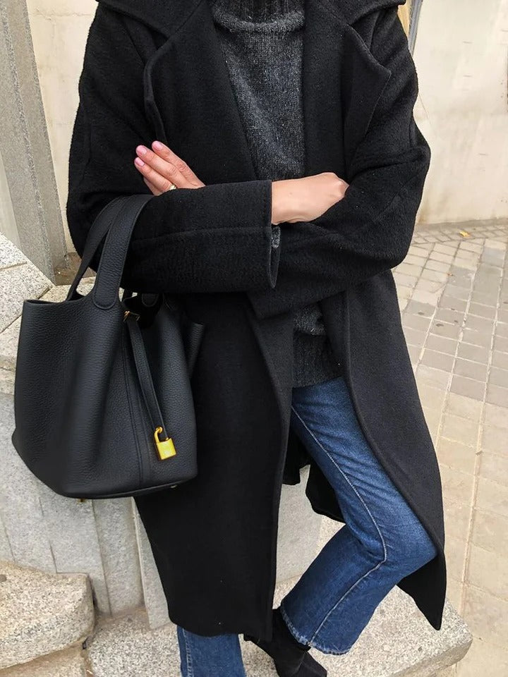 Structured Bucket Tote with Lock Detail